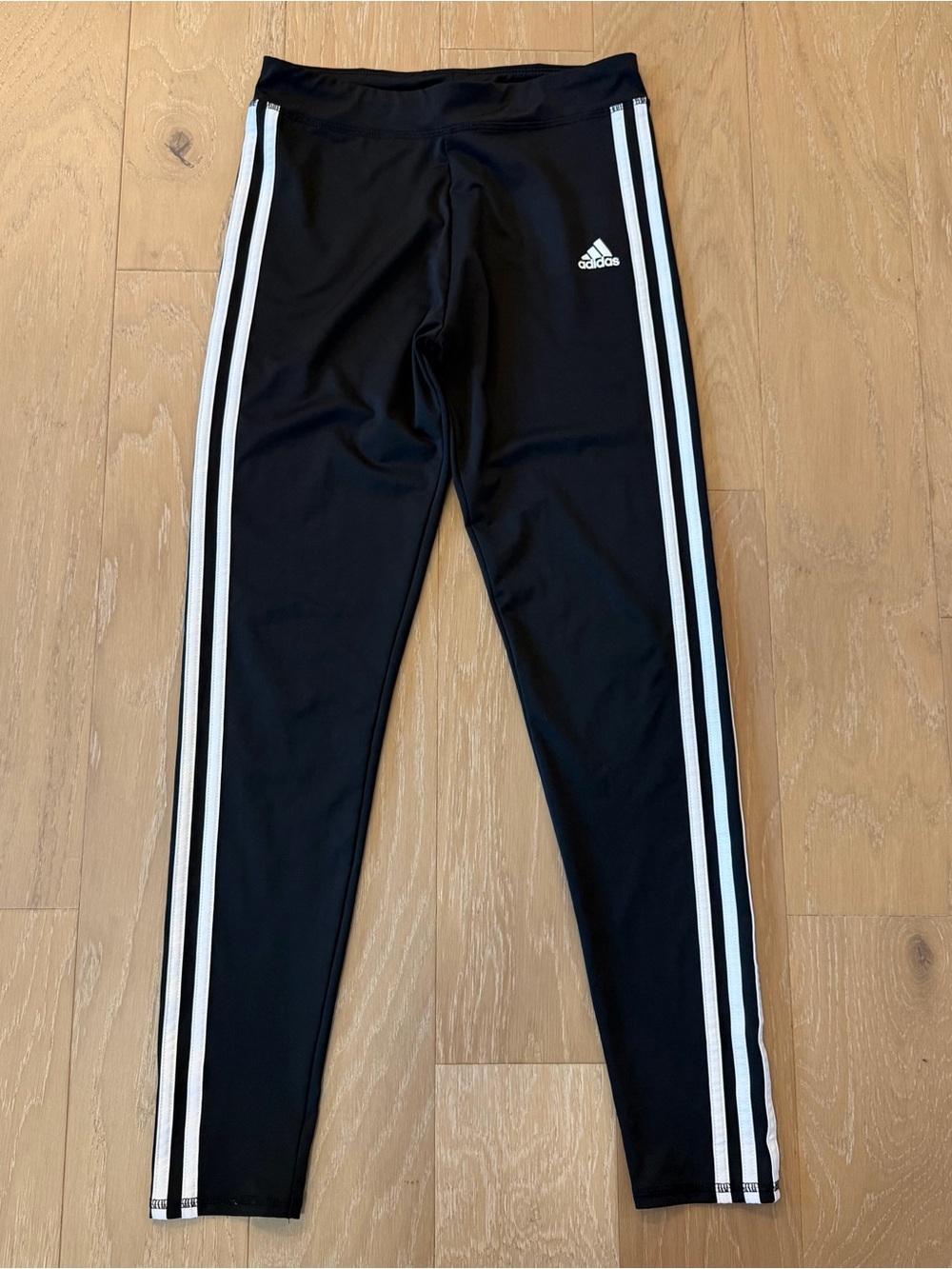 adidas Girls' Black Three-Stripe Athletic Leggings